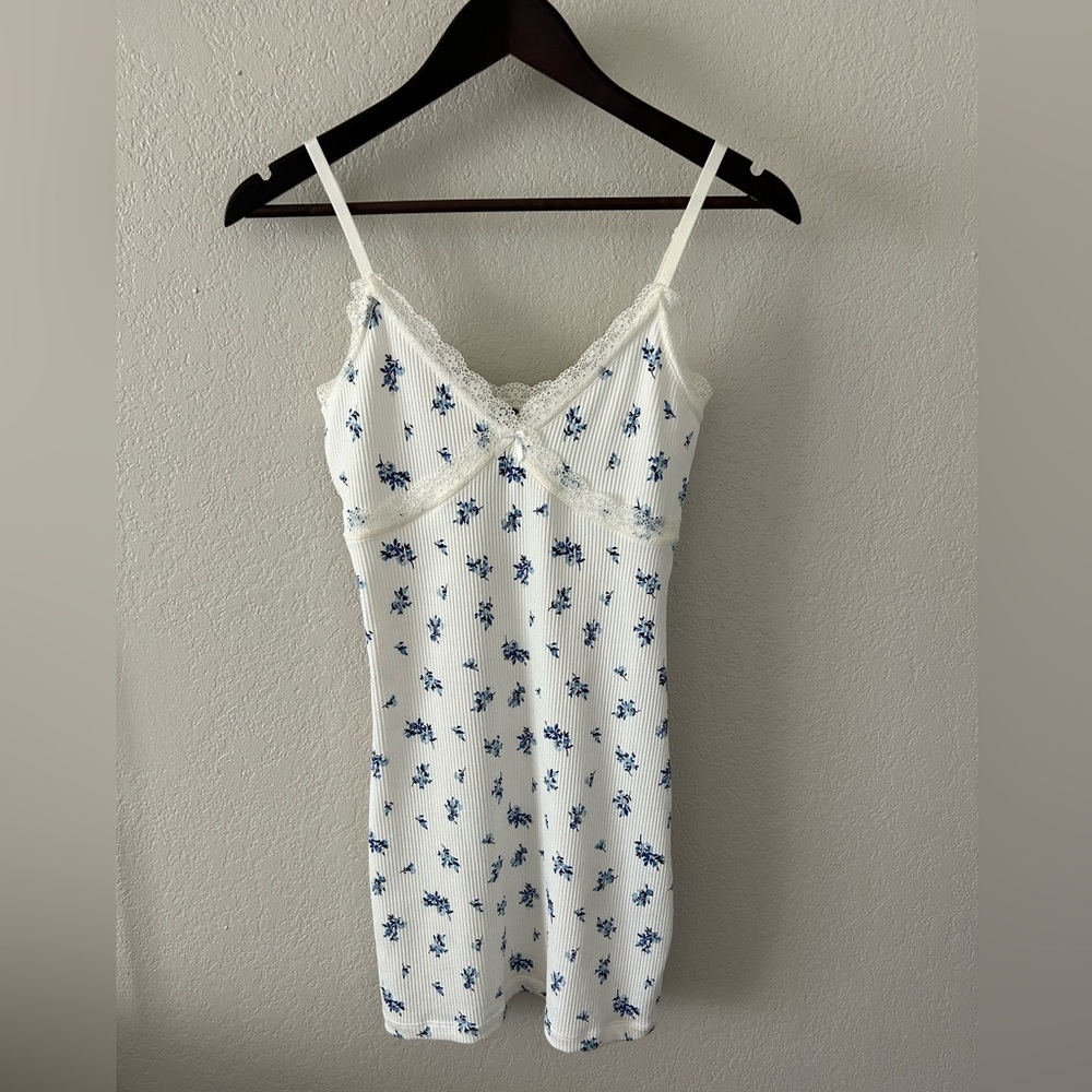 H&M White Dress with Blue Floral Design